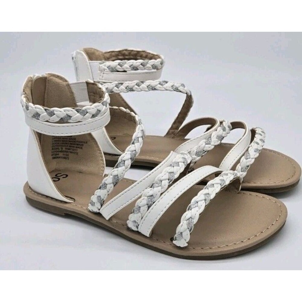 SO Longanberry Girls Gladiator Sandals White Size 1 Braided Straps Spring Easter